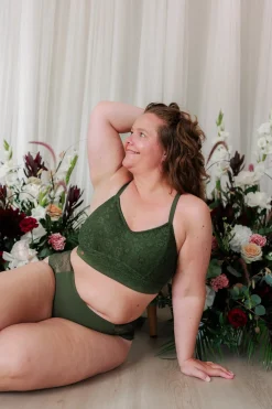 Aline Flower Small Cup BH - Mørk grønn