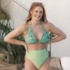 Cuba Ruffles bikinitopp - Pastellgrønn - Flower Paint