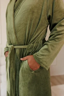 Fluffy Morgenkåpe mann - Mørk grønn