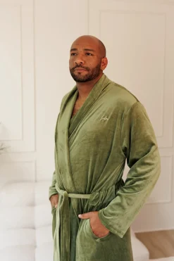 Fluffy Morgenkåpe mann - Mørk grønn