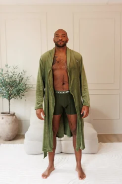 Fluffy Morgenkåpe mann - Mørk grønn