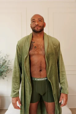 Fluffy Morgenkåpe mann - Mørk grønn