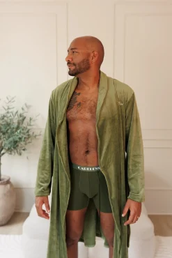 Fluffy Morgenkåpe mann - Mørk grønn