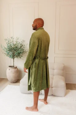 Fluffy Morgenkåpe mann - Mørk grønn